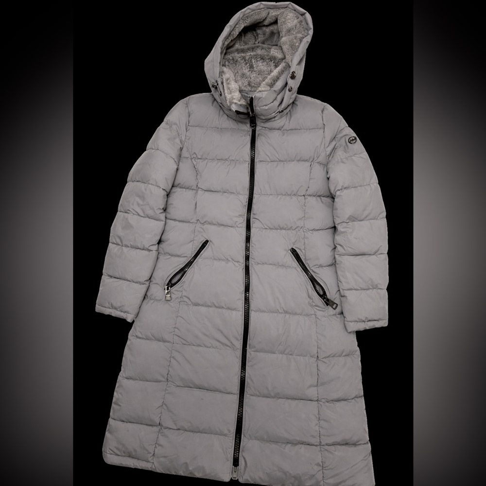 Andrew Marc Women’s Long Gray Hooded Puffer Coat Size S Winter Jacket